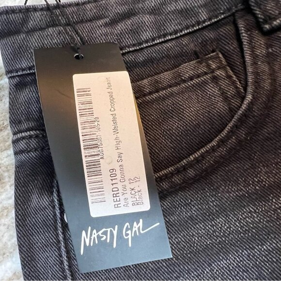 Nasty Gal Jeans NWT size 40 (US 8) Are You Gonna Say High-Waist Cropped black - Picture 5 of 12